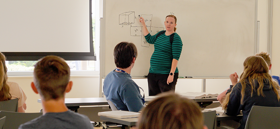 Teacher at whiteboard.